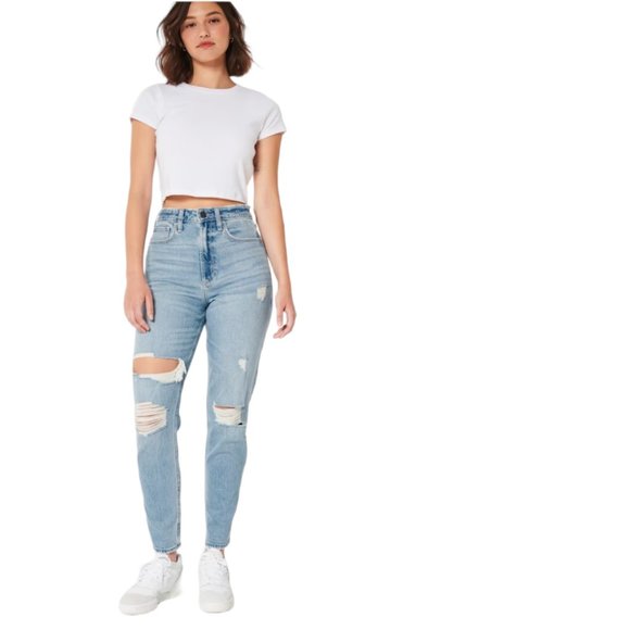 NEW Hollister Curvy High-Rise Ankle Mom Jean in Medium Wash - Picture 3 of 10